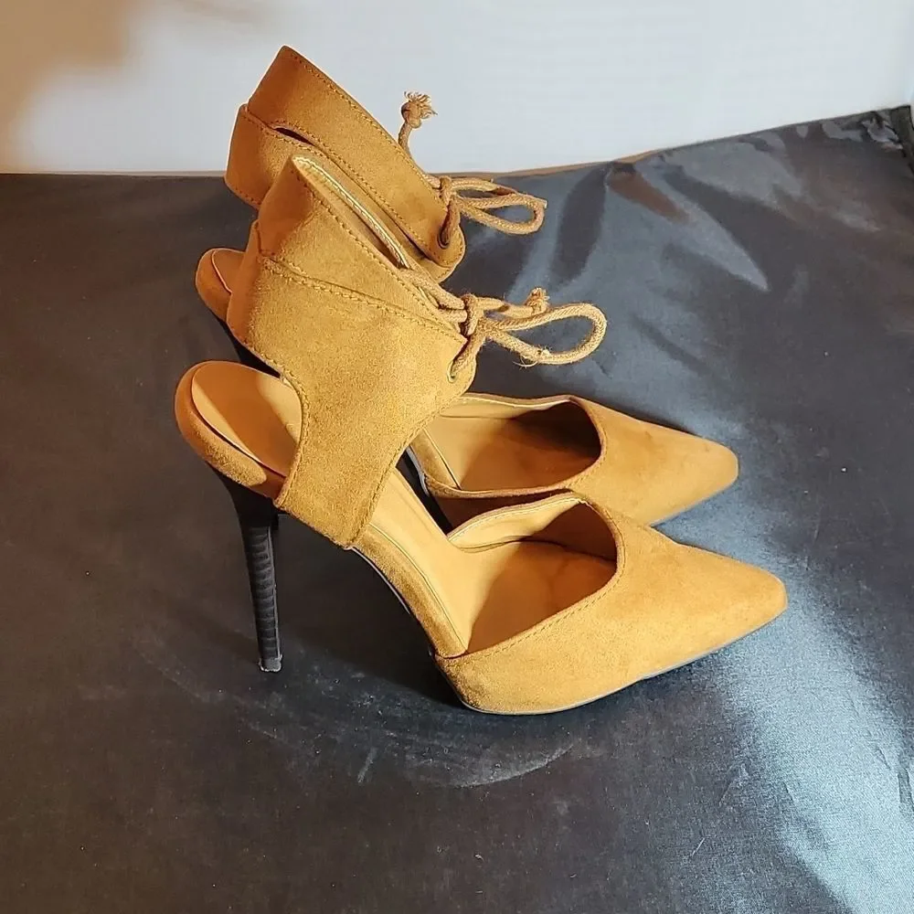CHARLOTTE RUSSE WOMEN'S COLLECTION FAUX SUEDE D'ORSAY ANKLE STRAP TIE STILETTOS